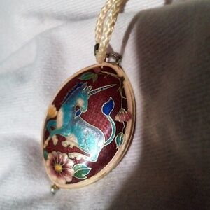 Cloisenite Enamel Unicorn Pendant with Floral Design Knecklace